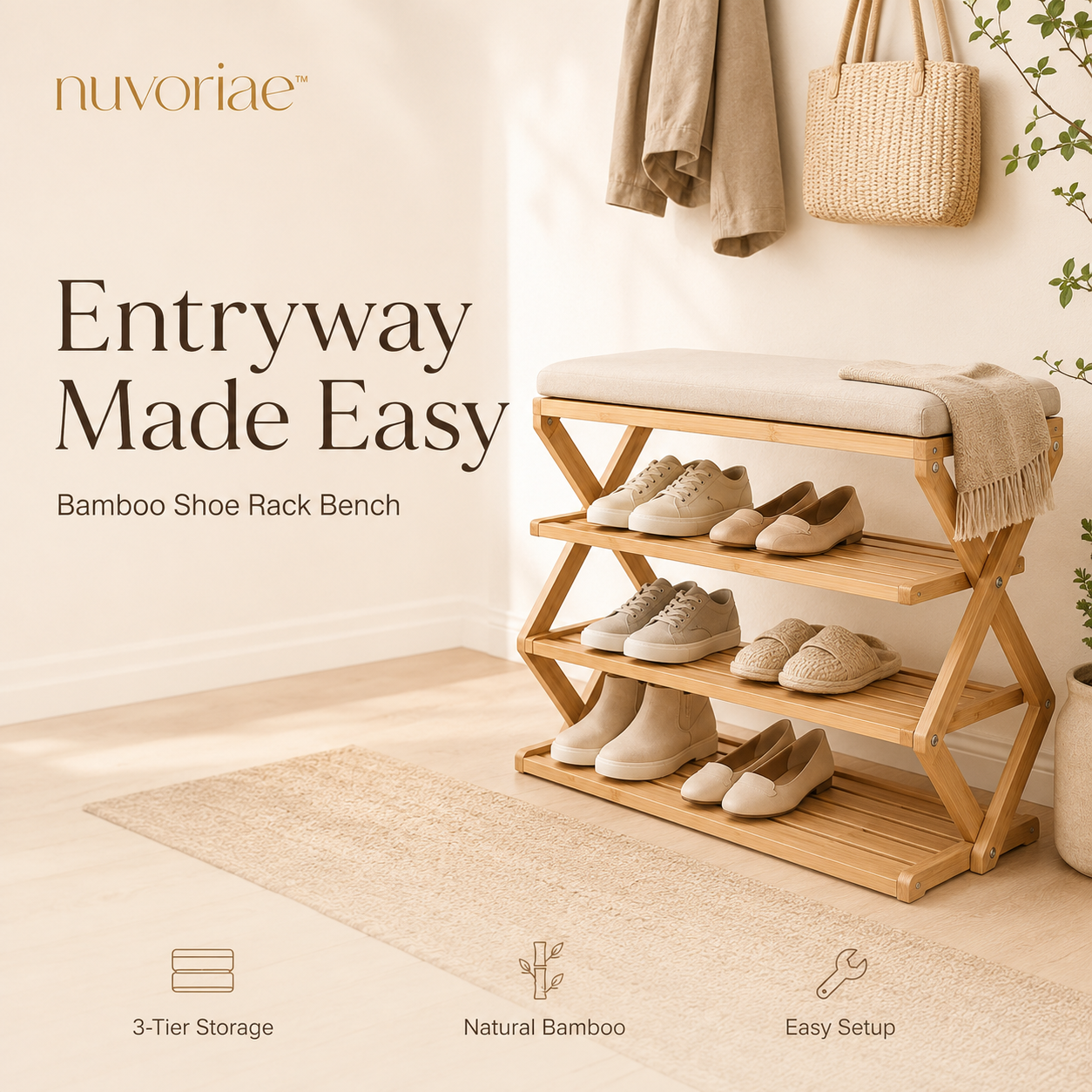ππππππππβ’ Foldable Bamboo Shoe Rack Bench β 3-Tier Entryway Shoe Organizer