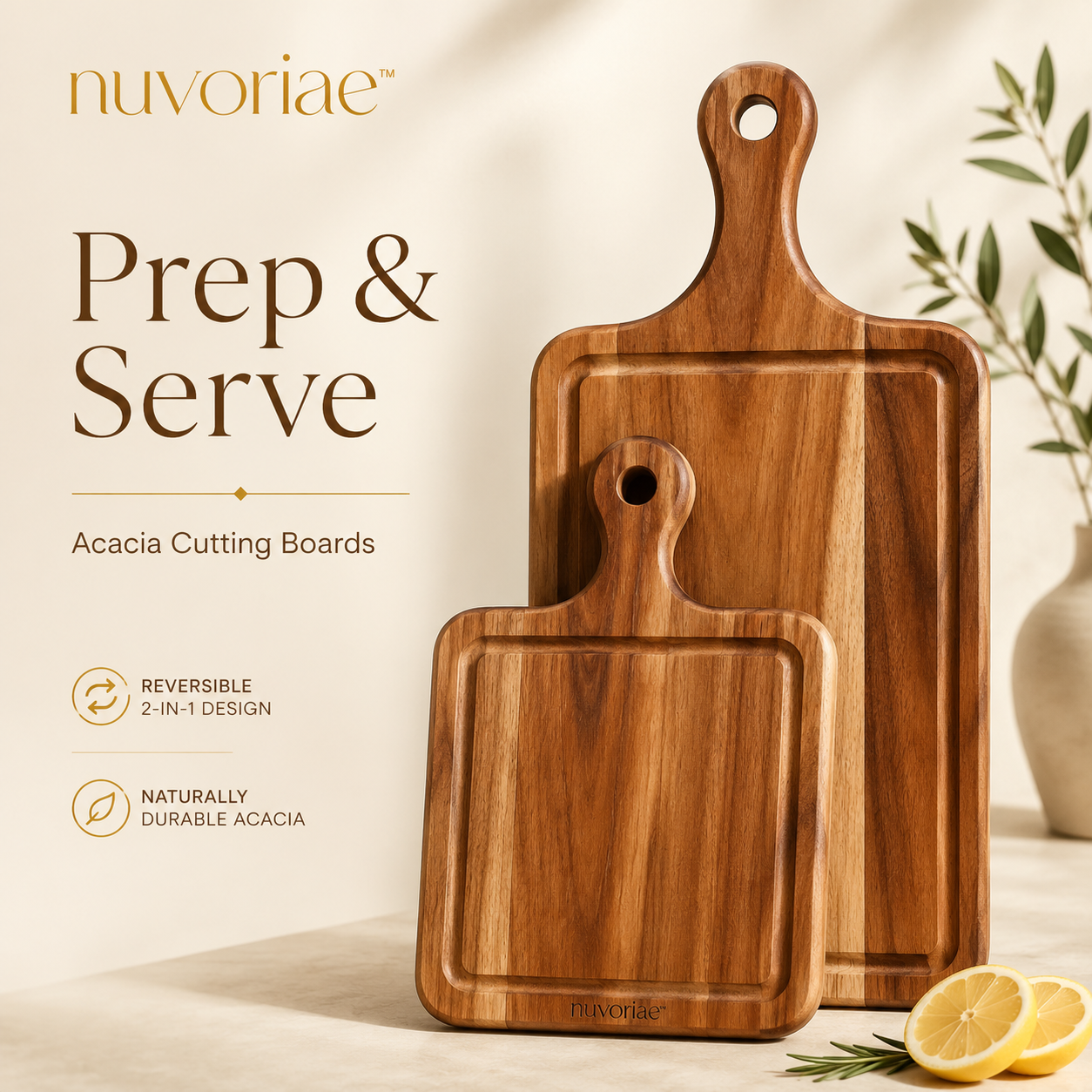 ππππππππβ’ Reversible Acacia Cutting Board Set β 2-Piece Wooden Chopping Boards
