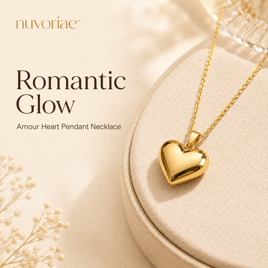 𝒏𝒖𝒗𝒐𝒓𝒊𝒂𝒆™ Amour Puffy Heart Pendant Necklace – Gold-Plated Romantic Jewelry Gift