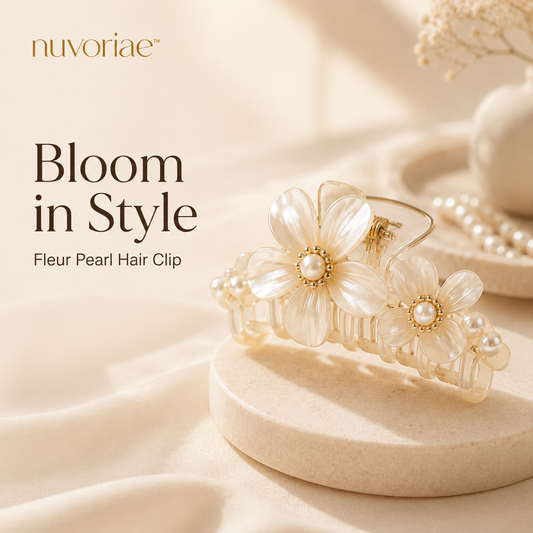 𝒏𝒖𝒗𝒐𝒓𝒊𝒂𝒆™ Fleur Pearl Flower Hair Claw Clip – Elegant Floral Hair Accessory