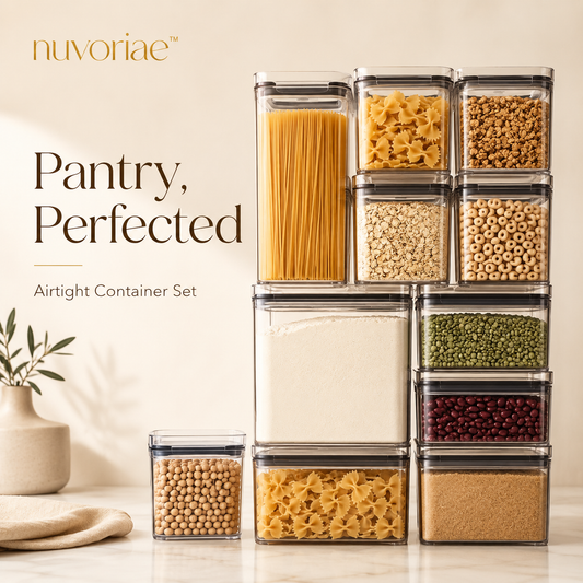 𝒏𝒖𝒗𝒐𝒓𝒊𝒂𝒆™ Modular Airtight Pantry Container Set – Stackable Food Storage with Labels