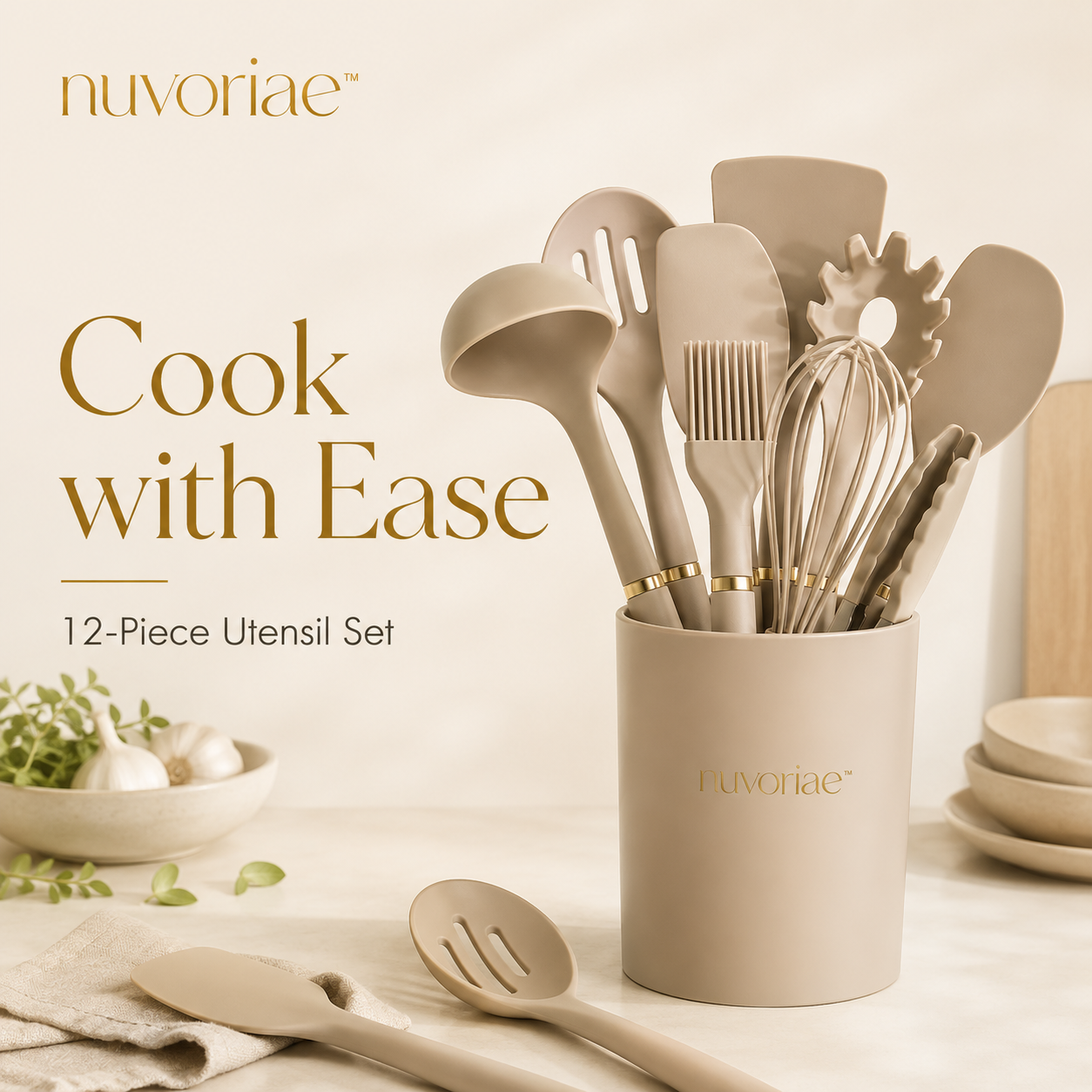 𝒏𝒖𝒗𝒐𝒓𝒊𝒂𝒆™ 12-Piece Silicone Kitchen Utensil Set – Heat-Resistant Cooking Tools